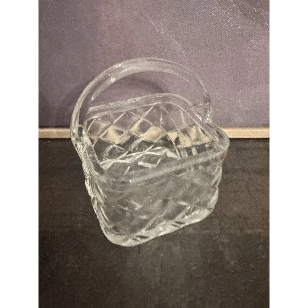 Vintage Pressed Clear Glass Woven Mini Small  Basket Easter 2